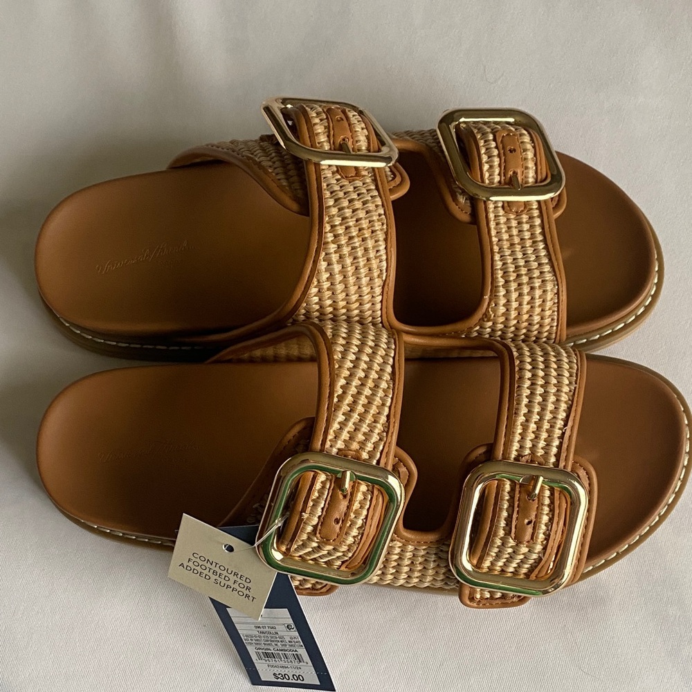 Universal Thread Tan and Gold Buckle Sandals